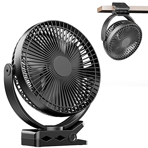 ATEngeus 8 Inch Mini USB Clamp Fan with 10000mAh Battery, Portable Small Desk Fan, 4 Speed, Dual 360 Rotation, with USB Cable, Suitable for Family, Office