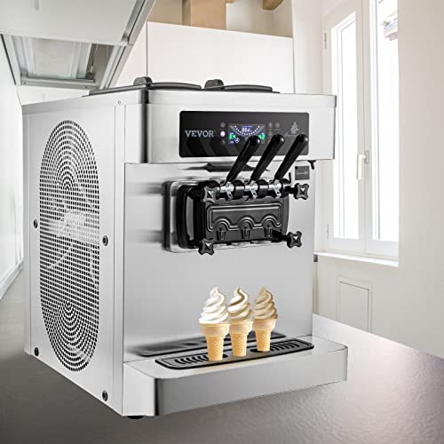 VEVOR Countertop Ice Cream Maker, 2028L/H Yield, 2+1 Flavors Soft