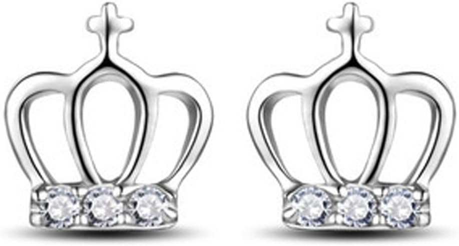 Henai 1 Pair Princess Crown 925 Silver Plate Rhinestone Ear Stud Earrings Jewelry+Gift BOX