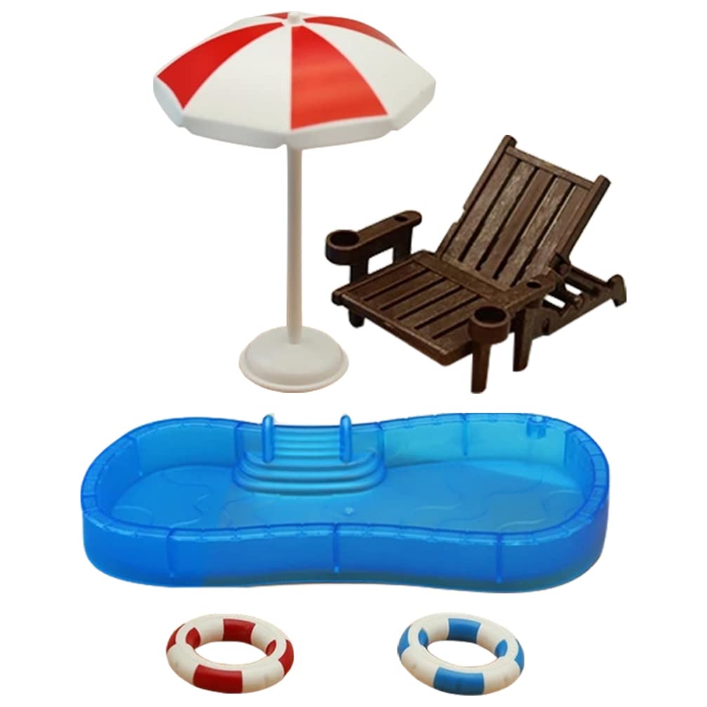 Doll House Mini Swimming Pool Miniature Beach Chair Set Dollhouse Decorations Summer Dollhouse Accessories Mini Dollhouse Furniture, Toy for Kids