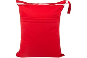 babeine Wet Dry Bag for Baby Cloth Diapers, Waterproof Reusable with Two Zippered Pockets Travel Beach Pool Soiled Baby Items Yoga Gym Bag for Swimsuits or Wet Clothes (red)