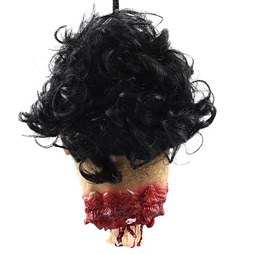 ODOMY Halloween Severed Head Props Hanging Scary Bloody Cut Off Head Latex Zombie Halloween Decorations (Style 4)