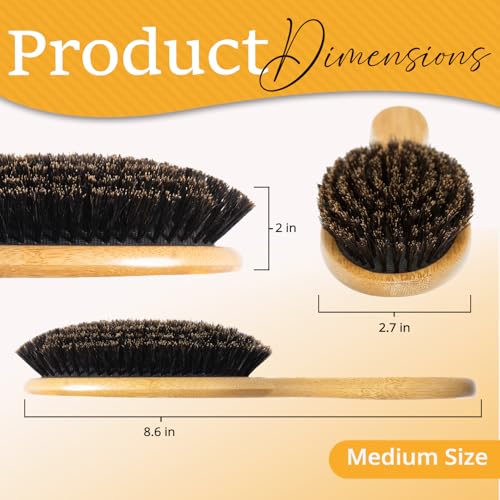 Belula 100% Boar Bristle Hair Brush Set (Medium). Soft Natural Bristles for Thin and Fine Hair. Restore Shine And Texture. Wooden Comb, Travel Bag and Spa Headband Included!