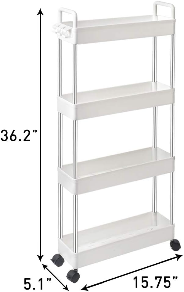 SOLEJAZZ 4-Tier Storage Trolley Cart Slide-out Slim Rolling Utility Cart Mobile Storage Shelving Organizer for Kitchen Bathroom - Image 4