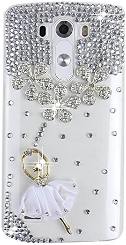 LG G Vista 2 Bling Case - Fairy Art Luxury 3D Sparkle Series Ballet Girl Flowrs Crystal Design Back Cover with Soft Wallet Purse Red Cloth Pouch - Silver