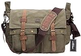 Iblue Vintage Canvas Cross Body Laptop Messenger Bag College Bookbags for Men Womens Leather#2138( army green,XL)