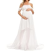 ZIUMUDY Maternity Off Shoulder Chiffon Dress Maxi Gown for Photoshoot Photography Baby Shower Dress