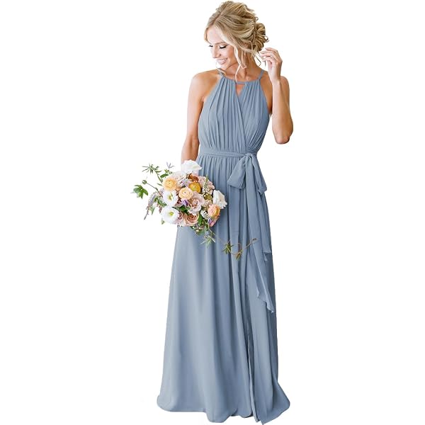 Amazon.com: Stylefun Women's Halter Chiffon Bridesmaid Dresses for Women  2026 Long A-Line Pleated Formal Dresses Elegant Evening Party Gowns  Burgundy 2026 0 : Clothing, Shoes & Jewelry