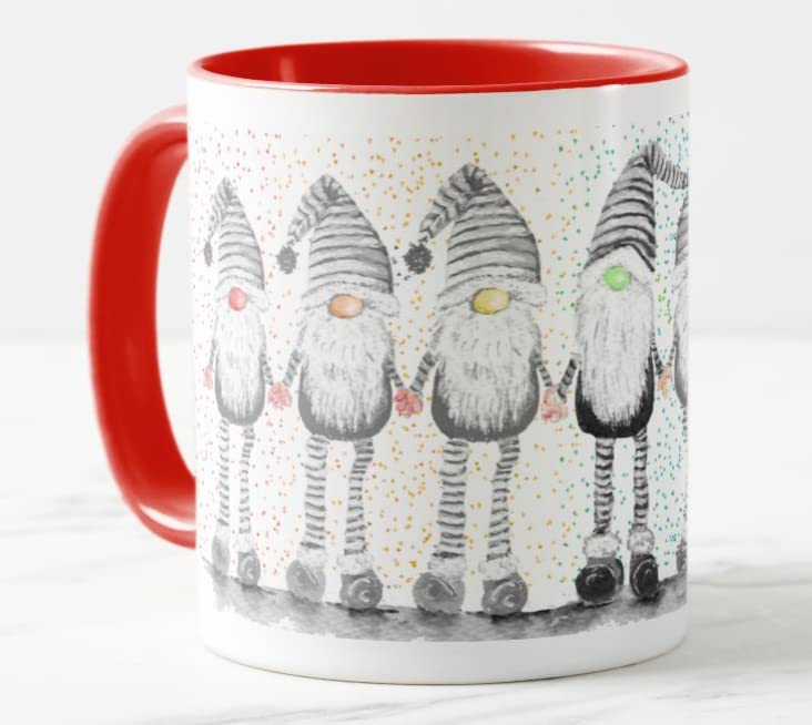 Vixar Gonk Grey Rainbow noses Watercolour Art Coloured Mug Cup Gift Birthday Work Office Christmas Tea Coffee (Red)