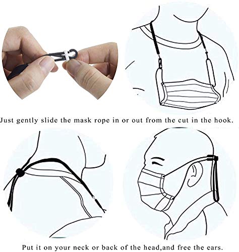 5 PCS Face Mask Lanyard for Adults/Kids, Back of Head or Neck with Clips and Adjustable Stopper for Mask Holders Extender Ear, Hat Lanyard Straps, Comfortable Around The Neck