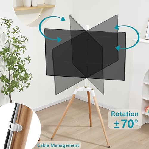 Fydeamer Floor TV Stand for 32-65 inches Screen Height Adjustable Studio Tripod Easel TV Display Stand with 140° Swivel for Bedroom, Living Room, Corner TV Stand White