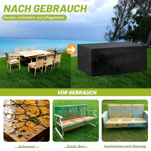 Aipwerer Garden Furniture Cover, Waterproof, Tarpaulin for Garden Furniture, Winterproof, 420D Protective Cover for Garden Table, Garden Furniture, Table, Rectangular (Black, 213 x 132 x 72 cm)