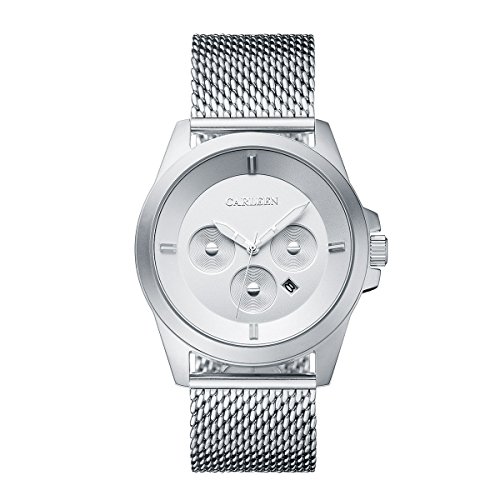 Carleen Men's Watch Stainless Steel Business Casual Quartz Wrist Watches 30 Meter Waterproof Analogue Date Simple Design with Adjustment Tool Watches For Men, Silver