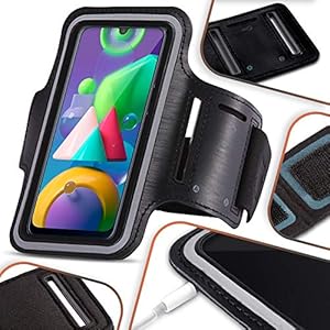 NAmobile Beschermhoes compatibel met Samsung Galaxy M21 mobiele telefoon hoesje zwart looptas joggen fitness case…