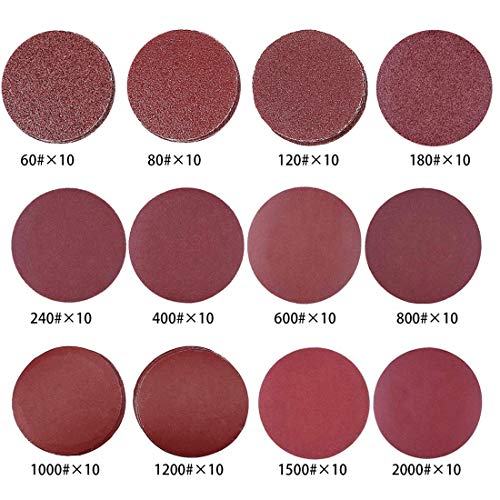 Saiper 120pcs 2 Inch Sanding Discs Pad Kit with 1/4” Shank Backing Pad + Soft Sponge Buffering Pad for Drill Grinder Rotary Tools Includes 60-2000 Grit Sandpapers, 12 different grits