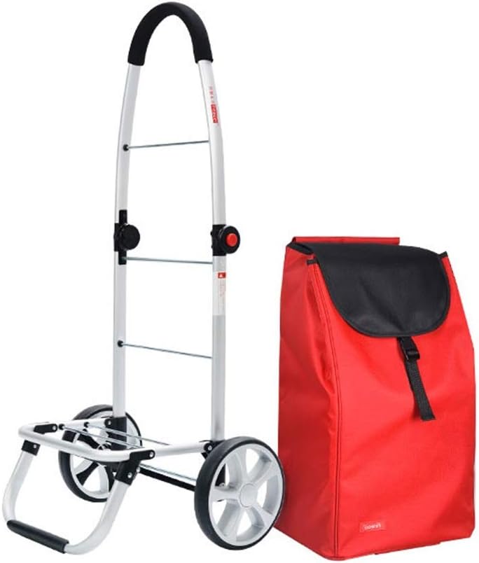 Folding Shopping Trolley Portable Foldable Luggage Rolling Shopping Cart 2 Wheel Large Capacity Shopper,Red