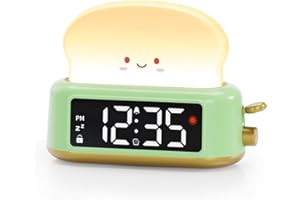 NETZU Kids Alarm Clock, Digital Alarm Clock for Bedrooms, Cute Toast Night Light, Timer, Snooze, Adjustable Brightness, Small Bedside Clock for Kids Girls Boys Teens Birthday Room Decor