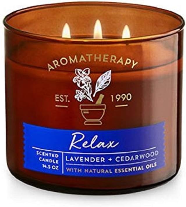 Bath Body Works 3 Wick Candle Relax Lavender Cedarwood Aromatherapy