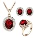 Yoursfs Ruby Jewelry Set for Women Pendant Necklace & Stud Earrings & Rings Set 18K Rose GP Wedding