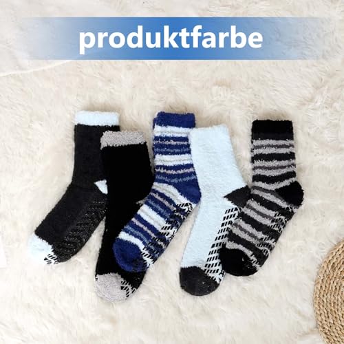 LOFIR Kuschelsocken Warme Socken für Herren: Winter Dicke Flauschige Thermosocken mit Noppen für Männer - ABS Wintersocken Stoppersocken Haussocken für Weihnachten Geschenke 5 Paar Mehrfarbig 43-46 thumbnail 3