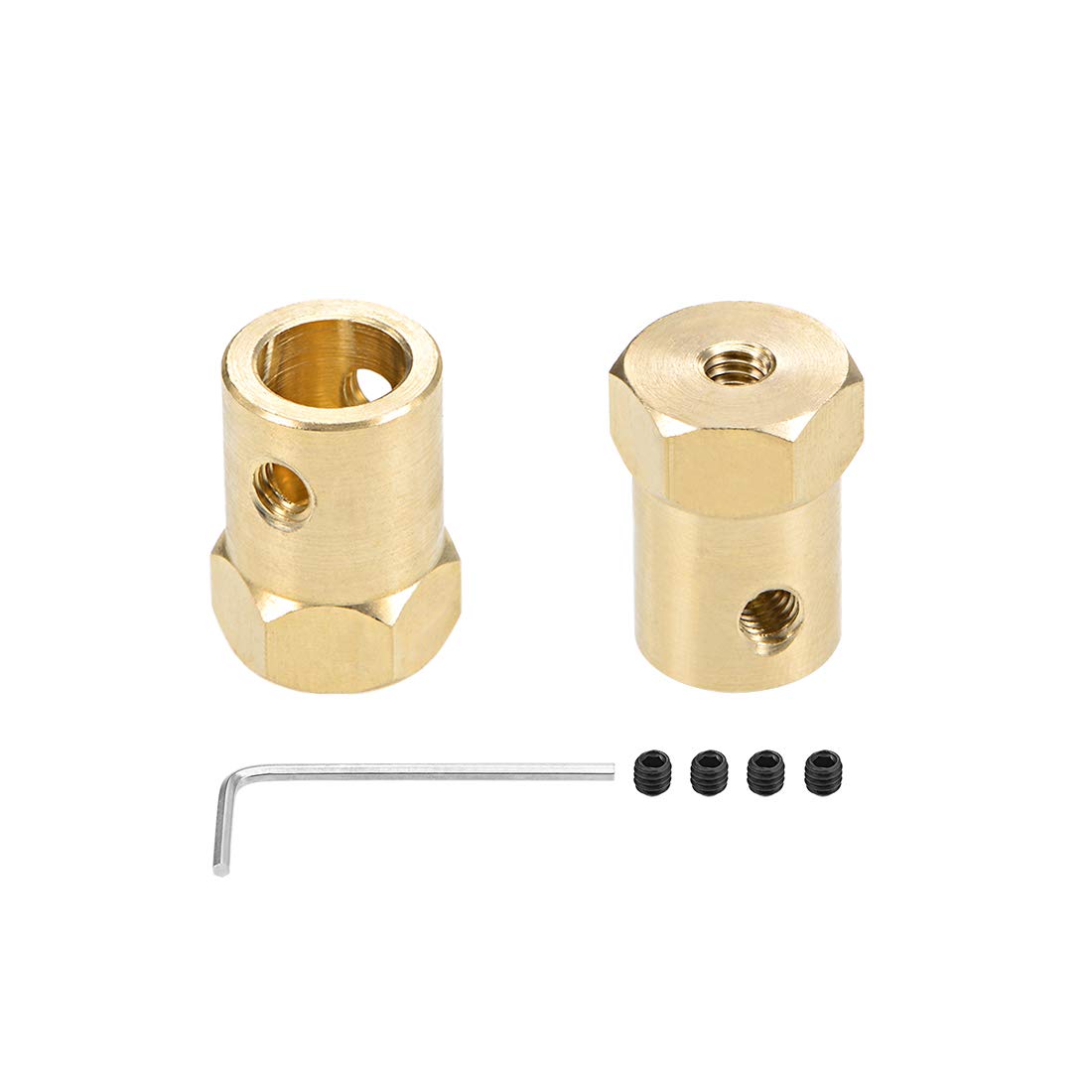 sourcing map Hex Coupler 8mm Bore Motor Hex Brass Shaft Coupling Flexible Connector for Car Wheels Tires Shaft Motor 2pcs