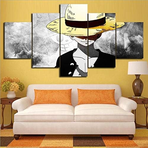 guutop Canvas Hd Prints Pictures Wall Art 5 Pieces One Piece Monkey D. Luffy Paintings Anime Poster Living Room Decor Modular Framework Prints On Canvas-No Frame