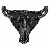 FEESHOW Men's Spandex Rubber Wet Look Bikini Briefs Slip Shorts Black One size