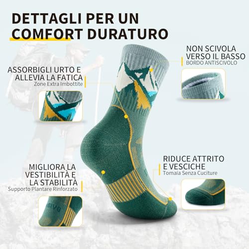 CAMBIVO Trekking Merino Wool Socks Men Women Anti Blister Sports Socks Running Breathable Socks for Hiking, Running, Mountain, Cycling, Work, Sport and Fashion, 2 Pairs
