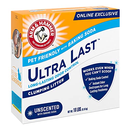 ARM & HAMMER ULTRA LAST CLUMPING CAT LITTER UNSCENTED MULTICAT 18 LBS. PET FRIENDLY WITH BAKING SODA ODOR CONTROL LITTER