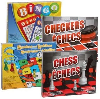 Family Fun Board Game Bundle Snakes and Ladders, BINGO, Chess and Checkers