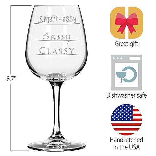 National Etching Funny Wine Glass with "Classy, Sassy, Smart-Assy" Gauge Saying, Classic Stemmed Wine Glass for Women and Men - Thumbnail 3