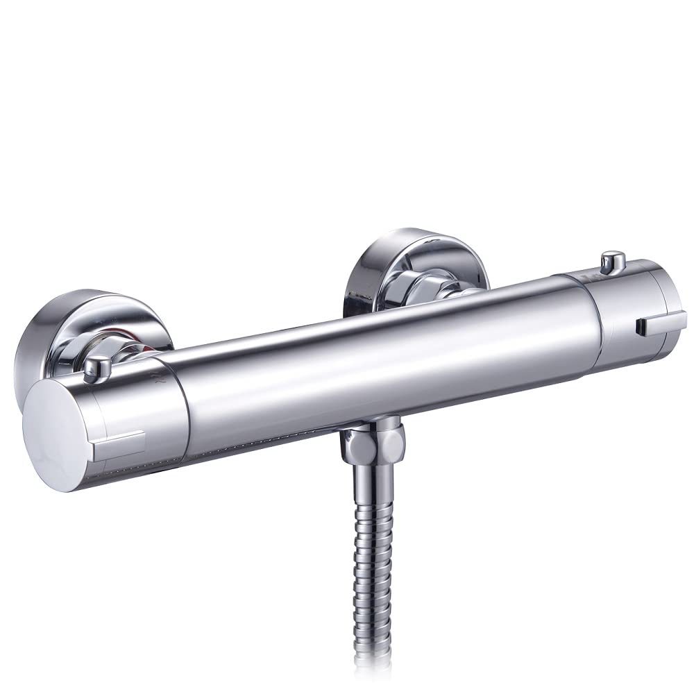 KINGBATH™ Round Thermostatic Exposed Shower Bar Valve Mixer Tap Faucet for Bathrooms Chromed Wall Mounted with G1/2" Bottom Outlet 38°C Safety Lock Anti Scald Solid Brass Modern Easy to Install
