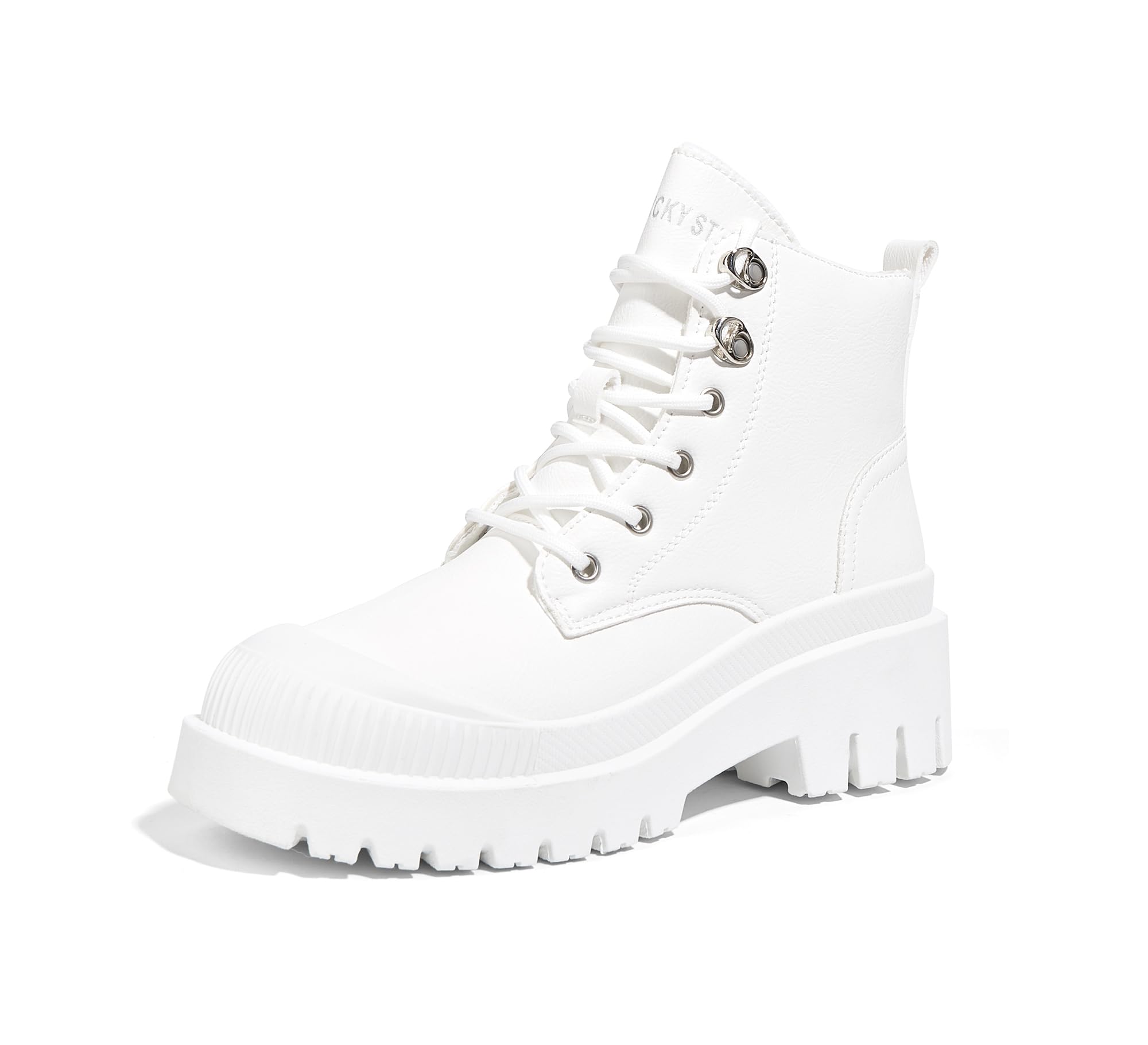 Photo 1 of LUCKY STEP Women's Platform Ankle Boots Zipper Fashion Combat Thick Lug Sole Durable Chunky Wedge Booties Shoes(White,7)