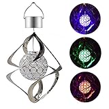 Solar LED Wind Chimes Light,Moving Rotating Colorful Night Light,Color Changing Outdoor Crystal Ball Spinner Hanging Spiral Decorative Light Lamp for Garden Lawn Balcony Porch Window (Silver)