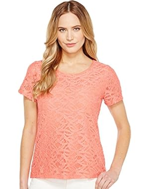 Calvin Klein Womens Short Sleeve Abstract Lace Top