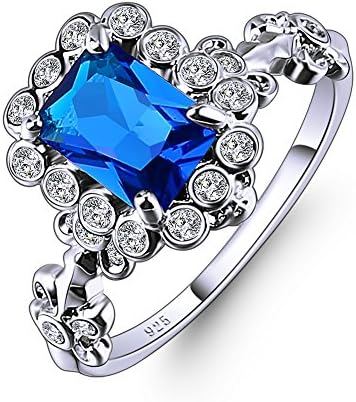 Emsione Created Rainbow Topaz 925 Sterling Silver Plated Halo Ring for Women