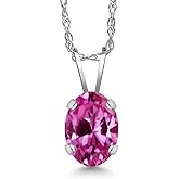Gem Stone King 0.90 Ct Oval Pink Created Sapphire 14K White Gold Pendant with Chain
