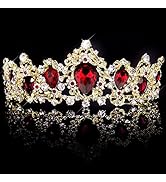 Didder Baroque Vintage Rhinestone Tiara, Red Royal Crystal Tiaras for Women Gold Princess Crown T...