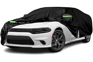 Qnmittry Waterproof Car Covers Compatible with 2006-2024 Dodge Charger, All Weather Custom-fit Car Cover with Zipper Door for Rain Snowproof UV Windproof Protection