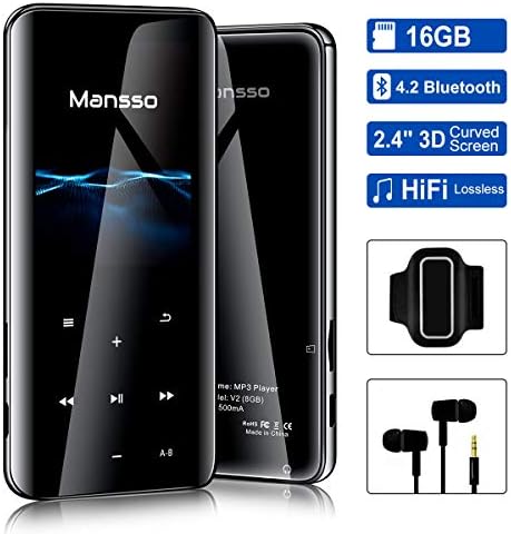 16GB Bluetooth 4.2 MP3 Player 2.4 inch Large 3D Curved Screen Millisecond-level Touch Digital Audio Portable Lossless Sound Music Player FM Radio/Picture/E-book, Support Expandable up to 128G