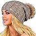 Braxton Knit Hat for Women - Fleece Fur Pom Beanie - Winter Merino Wool Ski Cap Dark Coffee