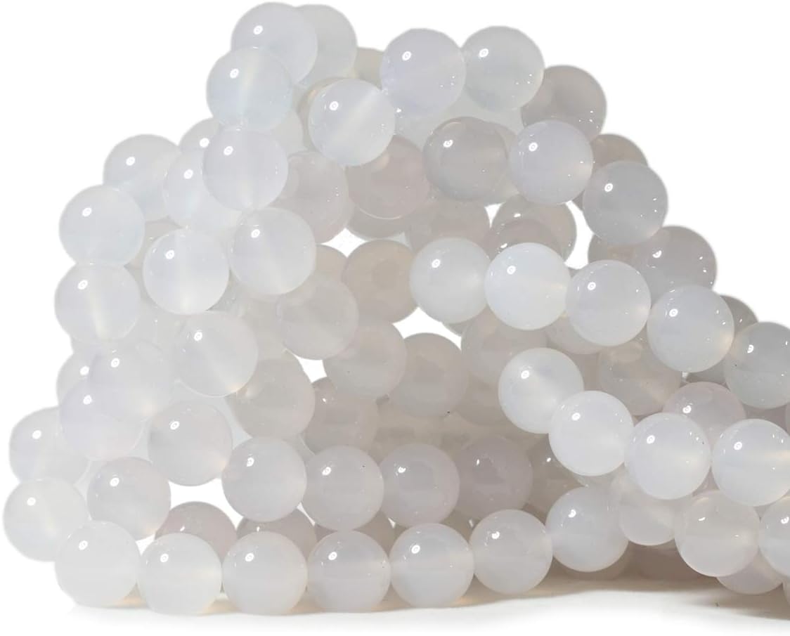 Qiwan Natural Round Loose Beads Jewelry Making DIY Bracelet Necklace Material 1 Strand 15 Inches (10mm, Smooth Surface White Onyx Agate)