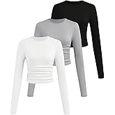 SOLY HUX Girl's Long Sleeve T Shirts 3 Packs Crewneck Fall Tees Ruched Fitted Tee Shirt Tops