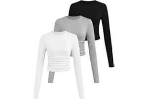 SOLY HUX Girl's Long Sleeve T Shirts 3 Packs Crewneck Fall Tees Ruched Fitted Tee Shirt Tops