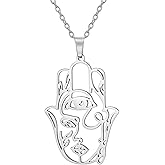 PDOUSELF Hamsa Hand of Fatima Evil Eye Necklace for Women Abstract Face Pendants Jewish Female Protection Amulet Symbol Jewelry Women Men