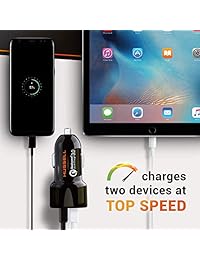 2018 HUSSELL 5.4A 30W Dual USB Cargador de Coche Adaptador - Quick Charge 3.0 3A + Smart IC 2.4A - para iPhone Xs X 8 7 6 5 Plus Max Samsung Galaxy S9 S8 S7 S6 y más dispositivos - Cargadores LED rápidos - Actualizado