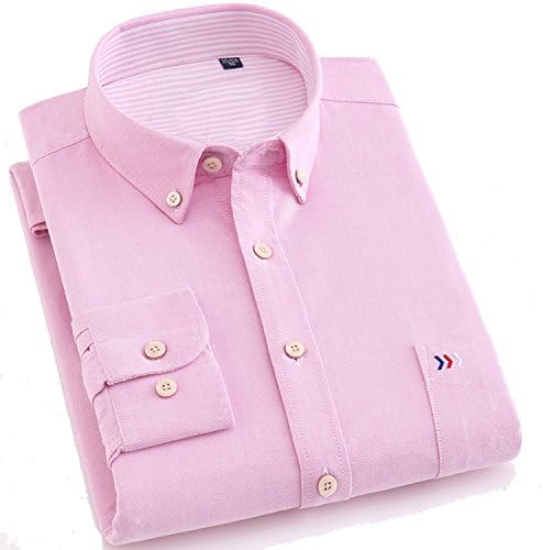Lokouo Men's Cotton Oxford Long-Sleeved Shirt Cotton Business Casual Shirt Dress Shirts Large Size