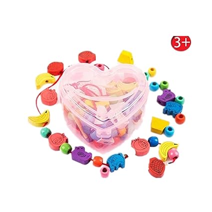 50pcs Wooden Lacing & Stringing Beads with String Lacing Beads for toddlers Preschool Fine Motor Skills Toys