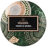 Voluspa Temple Moss, Mini Tin Candle, 4 oz, 25 Hour Burn Time, Coconut Wax Candle for The Home, Handcrafted in The USA