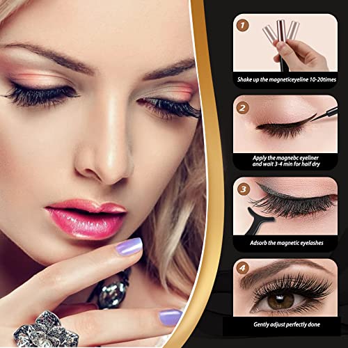 Magnetic Eyelashes, 5 Kinds 6D Fake Eyelashes Kit False Eyelashes Natural Look Waterproof Faux Mink Lashes Easy to Wear Magnetic False Lashes with Eyeliner No Glue Need 5 Pairs